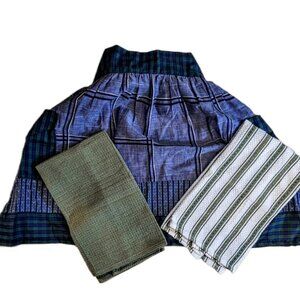 New Patchwork Shades of Green Two Large Pocket Half Apron w/ Matching Towels